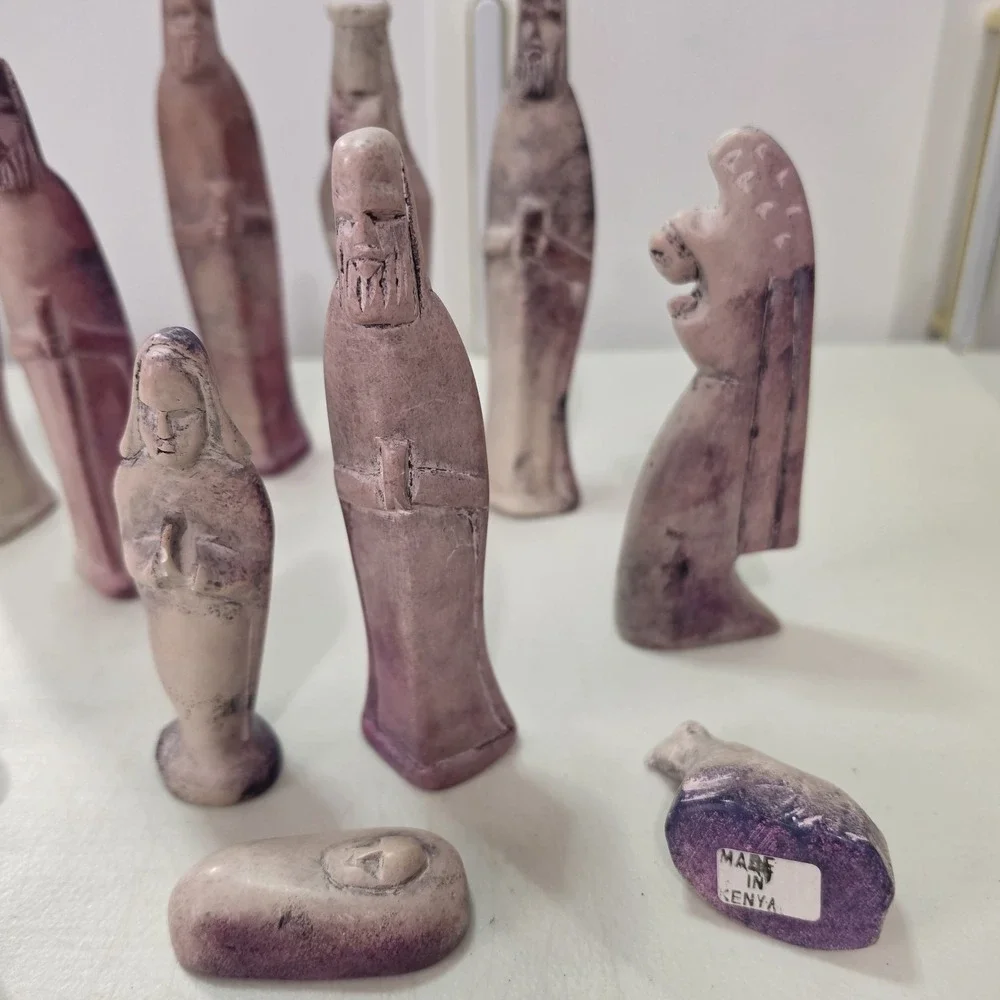 Vintage Hand-Carved Kisii Soapstone Nativity Set (12-Piece) – Made in Kenya